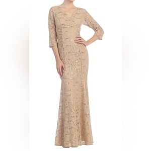 Eureka Elegant Lace Evening Dress in Gold Size Large. B2